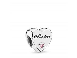 pandora sister's love charm, sterling silver, pink cubic zirconia, one size
