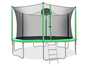 merax 14 ft round trampoline with safety enclosure, basketball hoop and ladder 14 ft