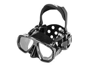 ist proear dive mask with ear covers, scuba diving pressure equalization gear, tempered glass twin lens black silicone