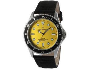 peugeot men's sport bezel watch with yellow canvas wrist band