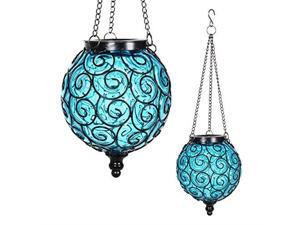 exhart solar hanging lantern, handblown blue glass round hanging lantern light w/ 12 led firefly string lights, metal & glass lantern decorative orb for outdoor dcor 7in l x 7in w x 20in h exhart solar hanging lantern, handblown blue glass round hanging lantern light w/ 12 led firefly string lights, metal & glass lantern decorative orb for outdoor dcor 7in l x 7in w x 20in h
