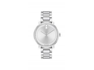 movado women's bold sugar dial stainless steel watch with a flat dot, silver 3600501