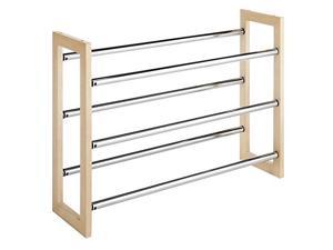 whitmor 3 tier expandable shoe rack stackable  natural wood and chrome
