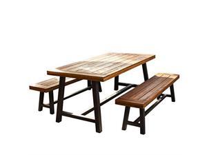 christopher knight home 298403 bowman wood outdoor picnic table set | perfect for dining, brown + black rustic metal