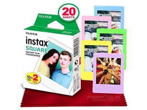 fujifilm instax square instant film 20 exposures compatible with fujifilm instax square sq6, sq10 and sq20 instant cameras + 5 color picture frames + fibertique cleaning cloth fujifilm instax square instant film 20 exposures compatible with fujifilm instax square sq6, sq10 and sq20 instant cameras + 5 color picture frames + fibertique cleaning cloth