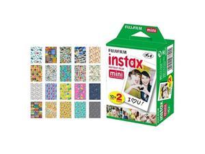 fujifilm instax mini instant film + 20 sticker frames for fuji instax prints travel package  deluxe bundle 20 exposures