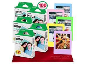 fujifilm instax square instant film 100 exposures compatible instax square sq6, sq10 and sq20 instant cameras + 5 color picture frames + fibertique cleaning cloth fujifilm instax square instant film 100 exposures compatible instax square sq6, sq10 and sq20 instant cameras + 5 color picture frames + fibertique cleaning cloth