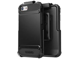 encased thin fit iphone 8 belt case, slim dual layer protective bumper cover w/holster clip combo  compatible to apple iphone 8 scorpio black
