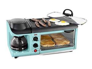 Nostalgia Retro 3-In-1 Family Size Electric Breakfast Station, Coffeemaker, Griddle, Toaster Oven - Aqua (BST3AQ)