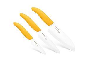 kyocera 3piece advanced ceramic revolution series knife set, yellow