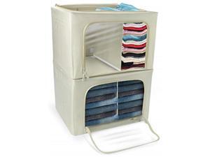 sorbus storage bins with divided interior, foldable stackable container organizer set with large window & carry handles, bedroom closet organization for bedding, linen, clothes two section beige sorbus storage bins with divided interior, foldable stackable container organizer set with large window & carry handles, bedroom closet organization for bedding, linen, clothes two section beige