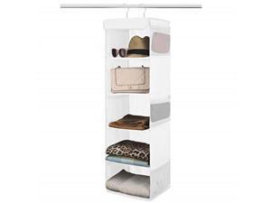 zober 5shelf hanging closet organizer  6 side mesh pockets breathable polypropylene hanging shelves  for clothes storage and accessories, 12" x 11 " x 42" white