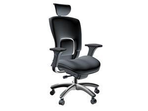 GM Seating Ergolux Genuine Leather Executive Hi Swivel Chair Chrome Base with Headrest, Black GM Seating Ergolux Genuine Leather Executive Hi Swivel Chair Chrome Base with Headrest, Black