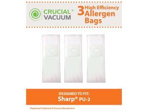 3 Sharp PU-2 Allergen Bags; Fits Sharp Upright Vacuums With Top Fill Bags; Compare to Part # 444820; Designed & Engineered by Crucial Vaucuum