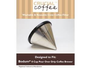 Washable & Reusable Stainless Steel Cone Coffee Filter Fits Bodum® 8 Cup Pour Over Drip Coffee Brewers Washable & Reusable Stainless Steel Cone Coffee Filter Fits Bodum® 8 Cup Pour Over Drip Coffee Brewers