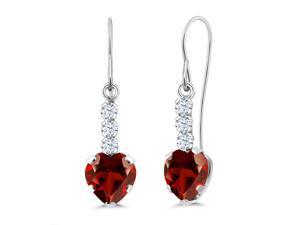 Gem Stone King 1.25 Ct Heart Shape Red Garnet Sky Blue Aquamarine 925 Sterling Silver Earrings