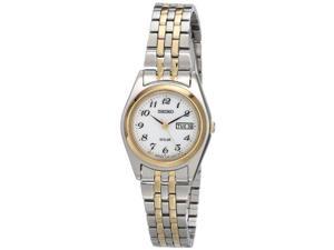 Seiko SUT116 Dress Solar Two Tone Stainless Steel Case and Bracelet White Tone Dial Day and Date