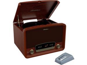 Electrohome Kingston 7-in-1 Vintage Vinyl Record Player Stereo System with 3-Speed Turntable, Bluetooth, AM/FM Radio, CD, Aux In, RCA/Headphone Out with 2 Bonus Replacement Needles (RR75)