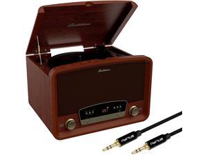 Electrohome Kingston 7-in-1 Vintage Vinyl Record Player Stereo System with 3-Speed Turntable, Bluetooth, AM/FM Radio, CD, Aux In, RCA/Headphone Out with Bonus 3.5mm Aux Cable (RR75)
