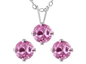 3.00 CTW Created Pink Sapphire 925 Silver Pendant Necklace and Earrings Set 3.00 CTW Created Pink Sapphire 925 Silver Pendant Necklace and Earrings Set