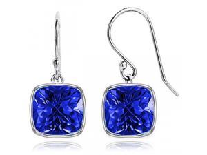 SIGHTHOLDERDIAMONDS 4.00 CTW Cushion Shaped Sapphire Drop Earrings in Solid Sterling S SIGHTHOLDERDIAMONDS 4.00 CTW Cushion Shaped Sapphire Drop Earrings in Solid Sterling S