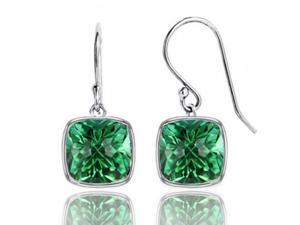 4.00 CTTW Cushion Shaped Emerald Drop Earrings in Solid Sterling Silver 4.00 CTTW Cushion Shaped Emerald Drop Earrings in Solid Sterling Silver