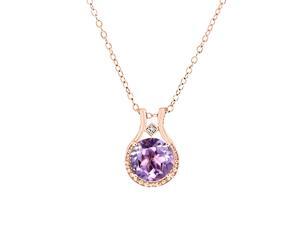 3.00 CTW Amethyst and Diamond Halo Pendant in 14k Rose Gold over Sterling Silver, 18'' 3.00 CTW Amethyst and Diamond Halo Pendant in 14k Rose Gold over Sterling Silver, 18''