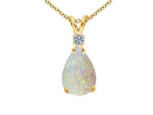 14k Yellow Gold Genuine Opal and Diamond Pendant Necklace 14k Yellow Gold Genuine Opal and Diamond Pendant Necklace