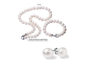 Genuine Cultured Freshwater Pearl 3 Pc Set Necklace ,Bracelet & Earrings In Sterling Genuine Cultured Freshwater Pearl 3 Pc Set Necklace ,Bracelet & Earrings In Sterling