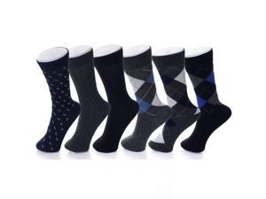 Alpine Swiss 6 Pack Mens Cotton Dress Socks Mid Calf Argyle Pattern Solids Set
