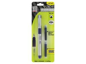 Zebra V-301 Stainless Steel Fountain Pen, Blue Ink, Each Zebra V-301 Stainless Steel Fountain Pen, Blue Ink, Each