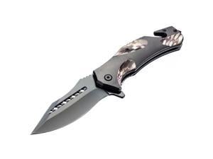 ASR Outdoor Camping Drop Point Pocket Knife 4.75 Inch Window Punch Reptile Design