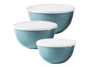 Beille Porcelain Enamel Mixing Bowls Set Kitchen Baking Stackable 3pc - Blue