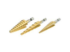 Universal Tool High Speed Steel Step Drill Bits Locking Hex Shank Assorted - 3pc Universal Tool High Speed Steel Step Drill Bits Locking Hex Shank Assorted - 3pc