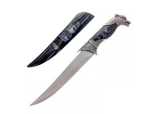 Dagger Collectible Knife Black Wolf Etched Design 7 Inch Blade with Sheath