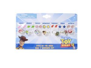 Disney Pixar Toy Story 4 Days of the Week Stick On Earrings and Rings Set