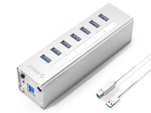 ORICO Aluminum 7 Ports USB 3.0 HUB with 3.3Ft. USB 3.0 Date Cable and 12V/2.5A Power Supply for Macbook,PC,Laptops (HUB is not a Charger,Data transfer Only)- Silver (A3H7-V1-US) ORICO Aluminum 7 Ports USB 3.0 HUB with 3.3Ft. USB 3.0 Date Cable and 12V/2.5A Power Supply for Macbook,PC,Laptops (HUB is not a Charger,Data transfer Only)- Silver (A3H7-V1-US)
