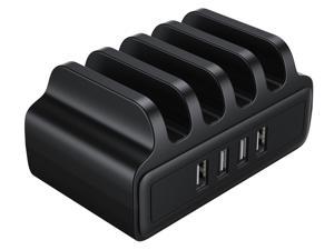 ORICO 30W 4 Port USB Charger Station, Power Port 4 Multi USB with Phone Holder Function for iPhone, iPad Pro/Air 2/Mini/iPod, Galaxy, LG, HTC, and More-Apply for Home Public