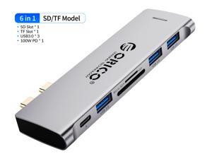 ORICO USB C Hub, 6-in-1 Type-C to  SD TF Card Reader,  With 100W Power Delivery Type C Charging Port, 3 USB 3.0 Ports Adapter Compatible for MacBook and Other USB C Laptops