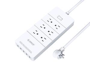ORICO 10FT  6 Outlets & 5 USB Ports with 45° Right Angle Flat Plug , Power Strip Surge Protecto With 10ft Extension Cord for Home, Office, and More 1700 Joules-(ETL/FCC Listed)