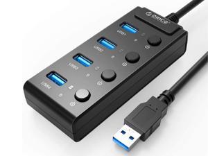 ORICO 4-Port USB3.0 HUB, with Individual On/Off Switches LED Indicator Up To 5Gbps Plug and play, MacBook, Mac Pro/Mini, Ultrabook and Laptop-Black