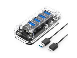 ORICO USB 3.0 Hub, 4 Ports USB3.0 Transparent Desktop HUB with 3.3ft USB Cable & Blue Indicator Light & Dual Port Power Supply, Mini Portable Hub for MacBook, Chromebook, Notebook PCs, iPhone, Smartph ORICO USB 3.0 Hub, 4 Ports USB3.0 Transparent Desktop HUB with 3.3ft USB Cable & Blue Indicator Light & Dual Port Power Supply, Mini Portable Hub for MacBook, Chromebook, Notebook PCs, iPhone, Smartph
