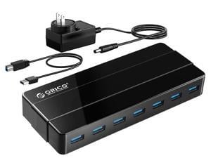 Powered 7-Port USB 3.0 Hub, ORICO USB Data Hub with 12V Power Adapter, Multi USB 3.0 Splitter with 3.3 Ft Long USB Cable for PC, Laptop, Keyboard, Mouse, HDDs and More-Black