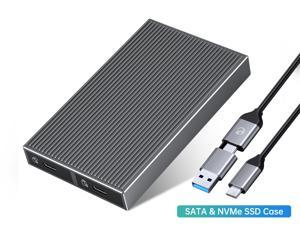 ORICO M.2 NVMe and SATA SSD Dual Bay Aluminum SSD Enclosure USB3.2 Gen2 USB C for Dual Protocols SSD With USB C to C/A 2-in-1 Cable M.2 NVMe / NGFF SSD