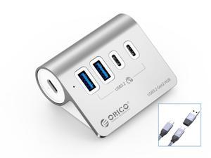 ORICO Aluminum 10Gbps USB 3.2 HUB 4 Port  SuperSpeed Powered PD60W Charger Type C Splitter With Power Adapter for MacBook PC Accessories Silver USB 3.2 TF SD 10Gbps