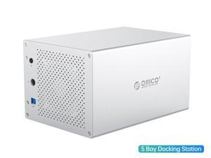 ORICO Aluminium 5 Bay 3.5 inch USB 3.0 SATA HDD Enclosure External Hard Drive Enclosure Case Support 5 x 18TB mechanical Installation For 3.5" SSD HHD -Siver (WS500U3)