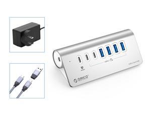 ORICO Powered USB C 3.2 Gen 2 Hub, SuperSpeed 10Gbps USB-C Splitter with 6 USB 3.2 Port (4 USB-A & 2 USB-C), PD 60W Charging, 24V/3A Power Adapter, Type C Multiport Hub for iMac,iMac Pro and More