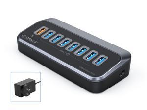 Powered USB 3.2 HUB, ORICO 7 Port USB 3.2 Charge HUB Type USB C Splitter With 5V3A Type C Power Adapter, 3.3ft C to C cable, USB A Adapter for MacBook Accessories