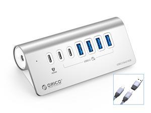 ORICO Aluminum Powered PD60W Charger USB C HUB, 7 Port  USB 3.2 10Gbps With 5V3A Power Port, USB A to Type C Cable SuperSpeed Type C Splitter for MacBook PC Accessories