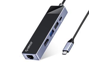 ORICO USB C HUB, 5 in 1 USB3.0 5Gbps USB-C HUB PD60W 4K@30Hz HDMI RJ45 for MacBook Air PC